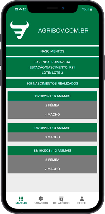 Pantalla original de la app Agribov en portugués